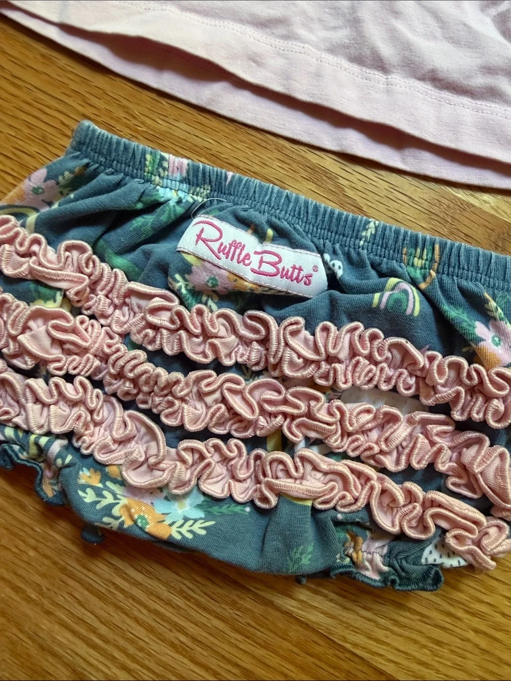 Ruffle Butts Pink Ruffle Tank with Blue Floral Rainbow Bloomers